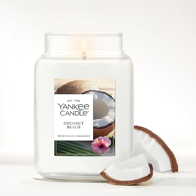 Yankee Candle Coconut Beach, Scented Candle, 22oz Large Jar with up to 150 Hour Burn Time, Giftable, Birthdays