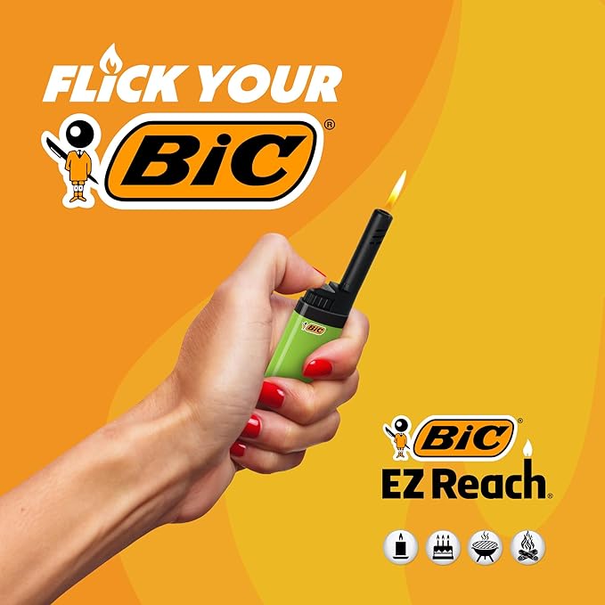 BIC EZ Reach Lighters, Long Metal Wand Candle Lighters for Safer Lighting, Pastel Colors, 6-Pack (Colors May Vary)