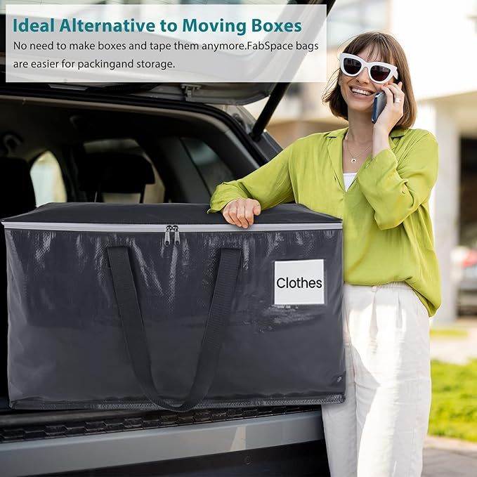 Fabspace Moving Bags Heavy Duty with Strong Zippers and Handles Collapsible Moving Supplies, Storage Totes for Packing & Moving Storing 125L 10Pack