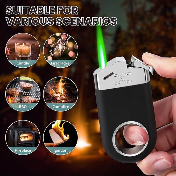 Cool Butane Torch Lighter, Funny Keychain Lighters for Candle BBQ, Refillable&Adjustable EDC Pocket Lighter with Windproof Jet Flame, Unique Gifts for Men Women (Black)