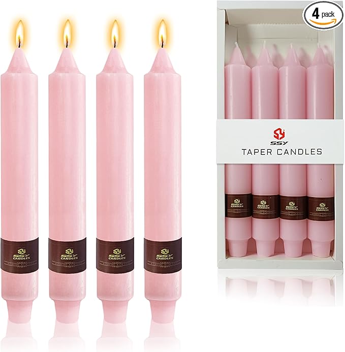 Pink Taper Candles 9 inch - 4 Pack Fat Candle Taper Candles Dripless, Smokeless, Unscented Tall Candlesticks - Perfect for Home Decor, Weddings, and Special Occasions