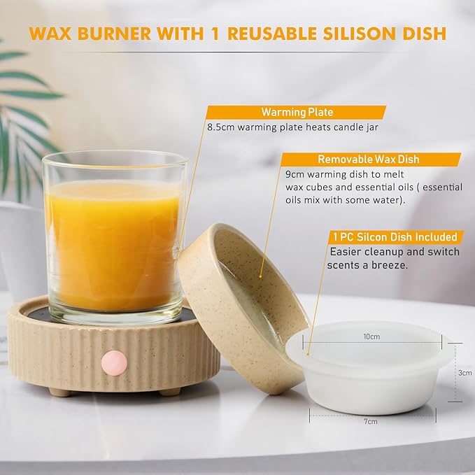 Wax Melt Warmer with Timer & Silicone Dish, Ceramic Fragrance 4-in-1 Oil Burner Electric Candle Wax Melter for Home Office Bedroom Fragrance, Home Décor and Gift Choice