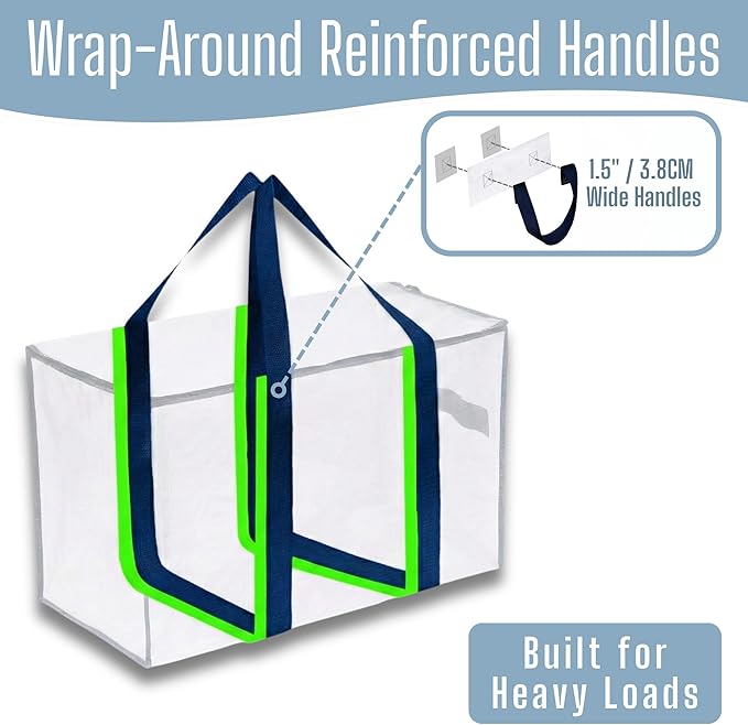 VENO 2 Pack Heavy Duty Moving Bags, Extra Large Storage Bags with Reinforced Handles & Strong Zippers, Foldable & Reusable Moving Box Alternative for Clothes & Dorm Storage