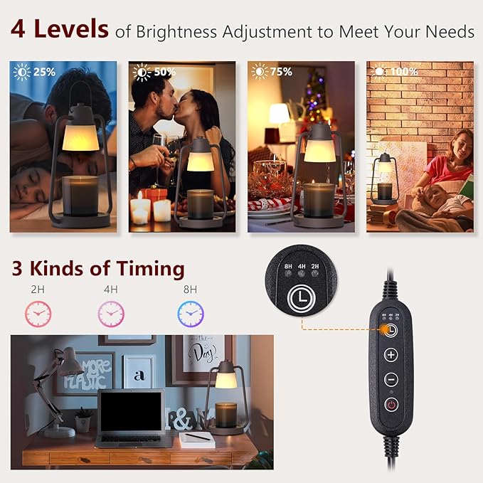 Candle Warmer Lamp with Timer for Women, Dimmable Electric Wax Warmer Lamp for Jar Candles, Candle Lamp Warmer with 2 Bulbs,Home Decor, Birthday Gifts for Mom Men
