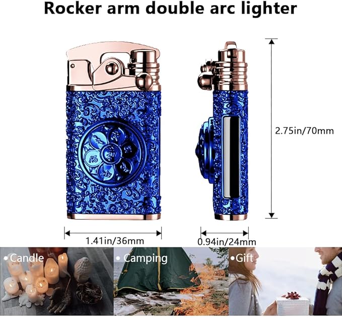 GADATOP Electric Lighter Rechargeable Lighter USB Personalized Creative Lighter Rocker Lighter Windproof Flameless Lighter Double Arc Plasma Lighter Cool Lighter with Gift Box (Blue)