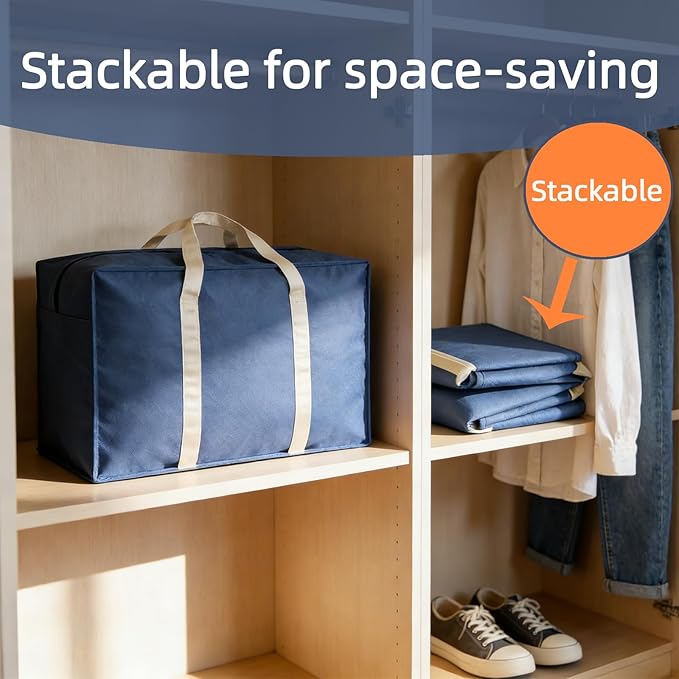 6 Pack Moving Bags, Blue Storage Bags, Packing Bags with 2 Metal Zippers & Carrying Handles, 22.46 U.S. Gal Large Storage Bags for Clothes, Dorm Room Essentials, Moving Box Alternative