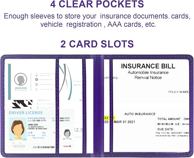 Car Registration and Insurance Holder, 5.5 x 5 Inch PU Leather Vehicle Glove Box Organizer Wallet Case Organizer for Insurance Card, Driver License, Essential Document, Paperwork