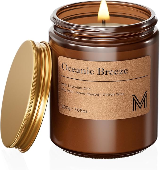 M&SENSE Oceanic Breeze Scented Christmas Candle Gift, Aromatherapy Candle Set for Women, Soy Wax Candles Home Scented, Long Lasting Amber Jar Candles Gift for Christmas, Thanksgiving, Holiday
