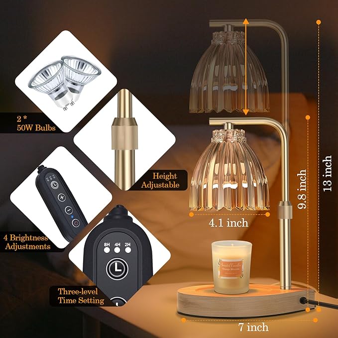 Birthday Gifts for Women Candle Warmer Lamp with Adjustable Height, Timer & Dimmer, Birthday Gifts for Women, Elegant Gift Box & Greeting Card, Candle Lamp with 2 Bulbs for Home Decor/Bedroom/Office