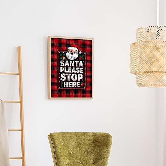 AIVKIEJK Diamond Painting Kits for Adults - Holly & Stars, Santa Please Stop Here Painting DIY 5D Full Drill Diamond Dots Paintings with Diamonds Gem Art and Crafts Home Decor 16"x20"