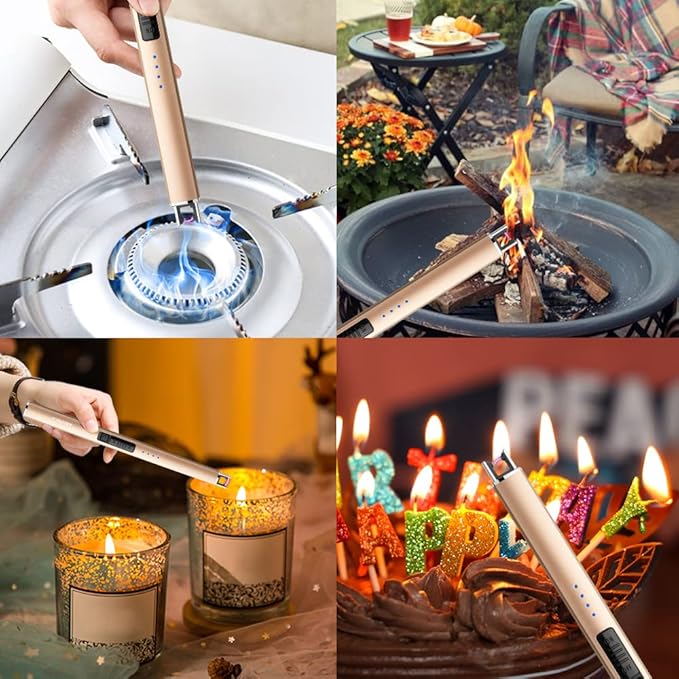 ARECTECH Electric Candle Lighter with Type-C Cable Birthday Gift for Man Women Wife Rechargeable Plasma Arc Lighters for Candle Camping Kitchen Stove Gold 2 Pack