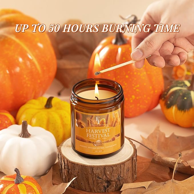 Christmas Fall Candle, Harvest Festival Scented Candles for Home, Natural Soy Autumn Candle Aromatherapy Candle, 7 oz Jar Candles Holiday Gifts for Women Men