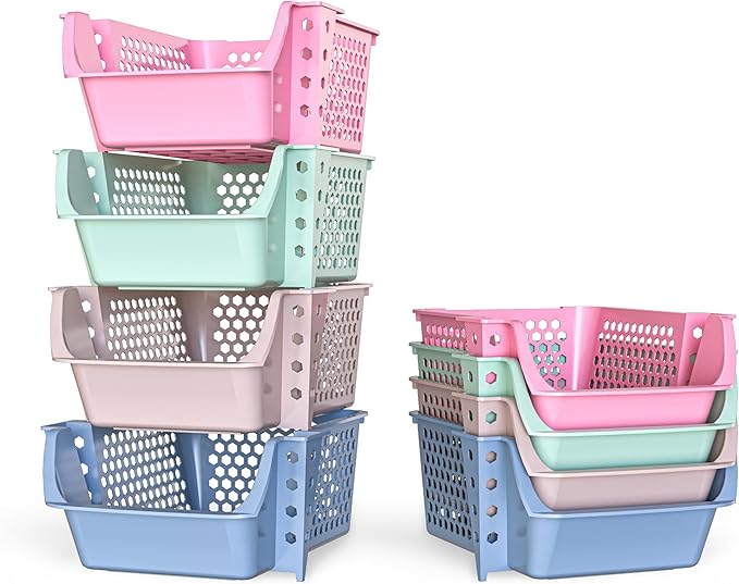 Skywin TidyFriend Stackable Storage Bins for Pantry, 4 Pack Stackable Bins For Organizing Food, Kitchen, and Bathroom Essentials (Multi)