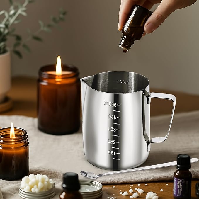 2-in-1 Wax Melting Pouring Pot for Candle Making & Latte Art, Thick Bottom with Perfect Spout for Melting Soy Wax, DIY Crafts, and Coffee Bar