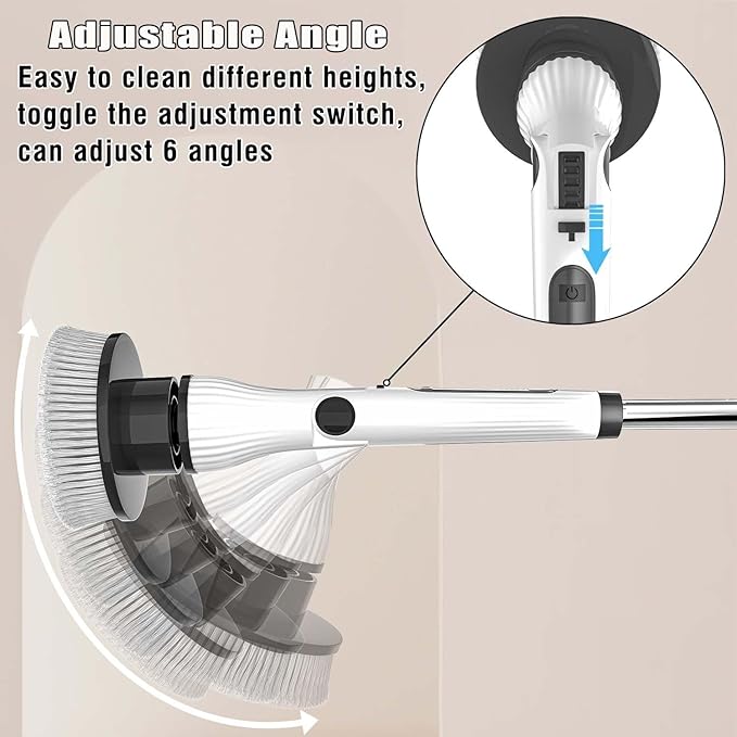 Electric Spin Scrubber, 8 in 1 Electric Cleaning Brush, Cordless Rechargeable Scrub Brush with 8 Replaceable Brush Heads, Adjustable Length and Angle Power Scrubber for Bathroom Tile Bathtub Glass