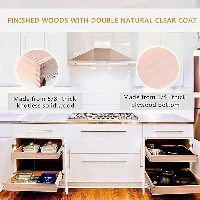 28”W x 21”D x 3”H Soft Close Slide Out Wood Drawer Organizer for Kitchen, (Cabinet Opening>29.5 inches for Bottom Assembly, Width= 29 inches for Side Assembly)