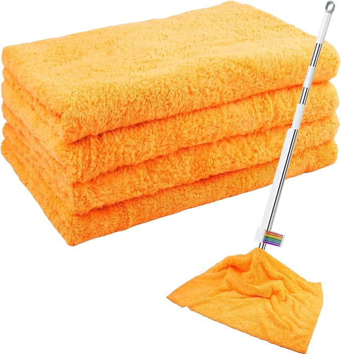 4 Pcs Extra Large Microfiber Cleaning Cloth, 30"x20" Washable Reusable Floor Cloth for Squeegee Mop House Floor Kitchen Car Window Highly Absorbent, Lint and Streak Free (Orange)