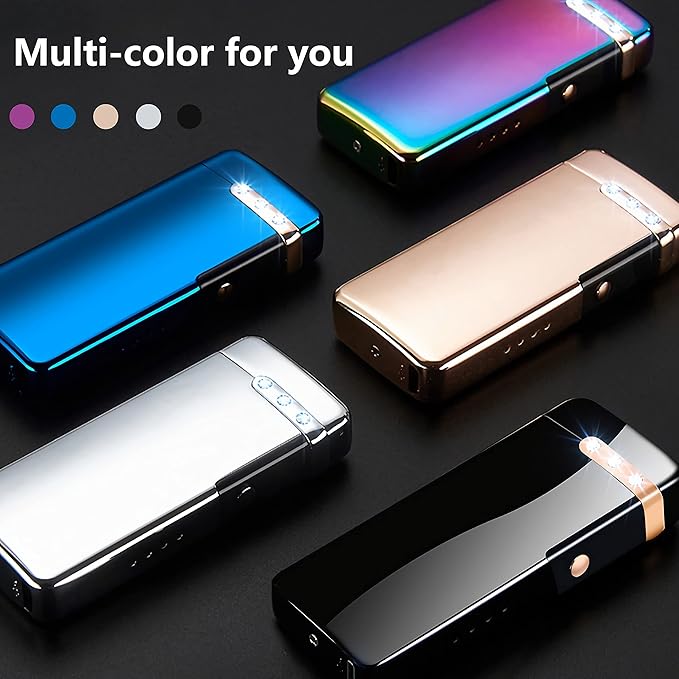 Electric Lighters Rechargeable USB Windproof Flame Lighter Plasma Arc Electronic Lighter with LED Battery Indication for Outdoors Camping, Candles, Incense Stick (Ice Black)
