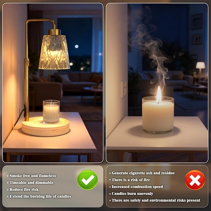 Gold Candle Warmer Lamp with Timer Dimmer, Adjustable Height, Electric Wax Melter for Scented Jar Candles, Home Room Decor, Gift for Women, Men, Friend, Birthday, Christmas, Thanksgiving, Mother's Day
