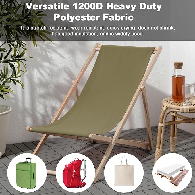 Thickened Waterproof Canvas Fabric by The Yard, 1200D 58" W Outdoor Upholstery Material Heavy Duty Fabric Water Resistant Sewing Material for Chair Patio Cushion Purse Bag, 2 Yard Khaki