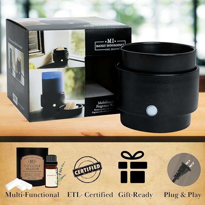 Manly Indulgence Wax Melt Warmer, 3-in-1 Electric Wax Melter for Scented Wax Melts, Cubes, and Tarts | Home, Office, Bedroom, Gift & Décor