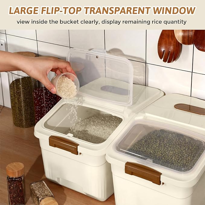 4 Pack Large Rice Storage Containers 30 Lbs Airtight Flour Container with Seal Locking Lid and Measuring Cup Kitchen Dry Food Storage Bins for Cereal Sugar Beans(Butter Yellow)