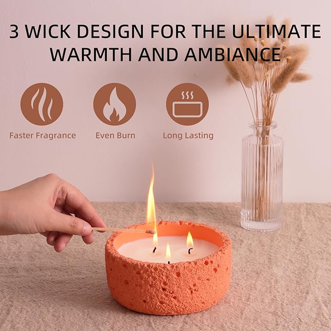 Viyffo 20oz Large 3 Wick Warm Orange Scented Candle – Vanilla Spice Romance, Non Toxic Soy Candle for Women, Matte Ceramic Jar, Luxury Home Fragrance, Elegant Décor & Premium Valentines Day Gift