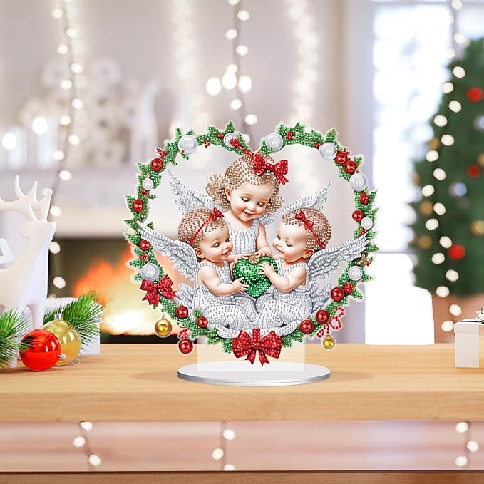 5D Diamond Art Painting Ornament Kits Christmas Angel, DIY Diamond Art Painting Desktop Ornament, Special Shaped Crystal Rhinestone Diamond Art Table Top Home Office Christmas Decor (24x23.6cm)