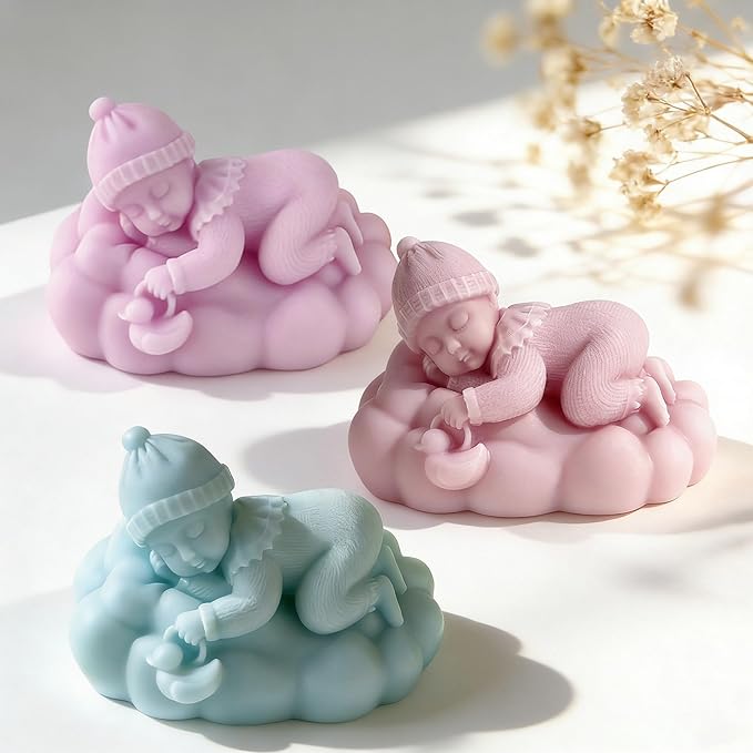 Sleep Baby Shape Cylinder Candle & Resin Mold - Resin Casting Silicone Molds for Home Decor & Candle Making Wave Spiral Mold