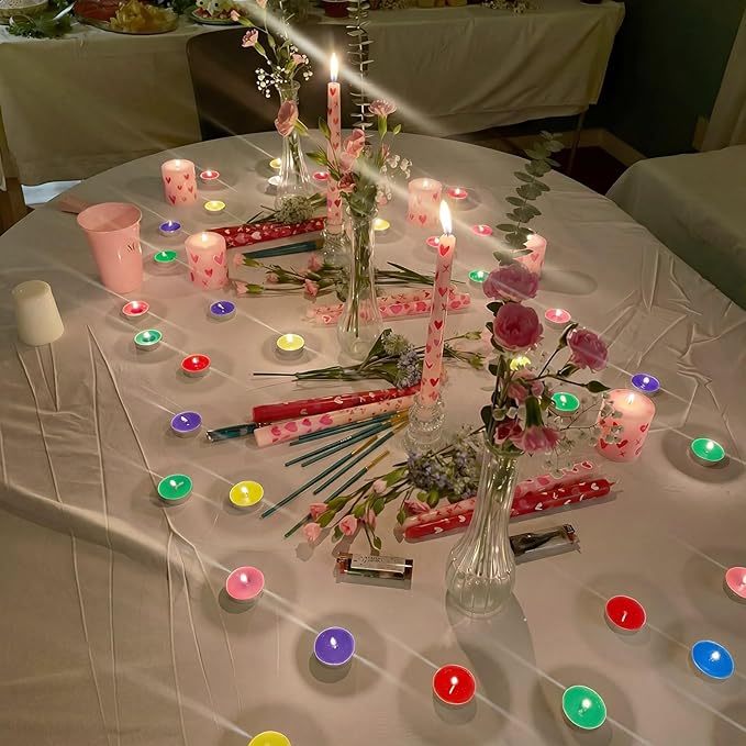 Treela 84 Pcs Galentine's Day DIY Candle Painting Kit Include 10 Inches White Pink Red Taper Candles 60 Colored Tealight Candle 12 Paint Brushes for Valentines Gifts Adult Crafts Centerpieces