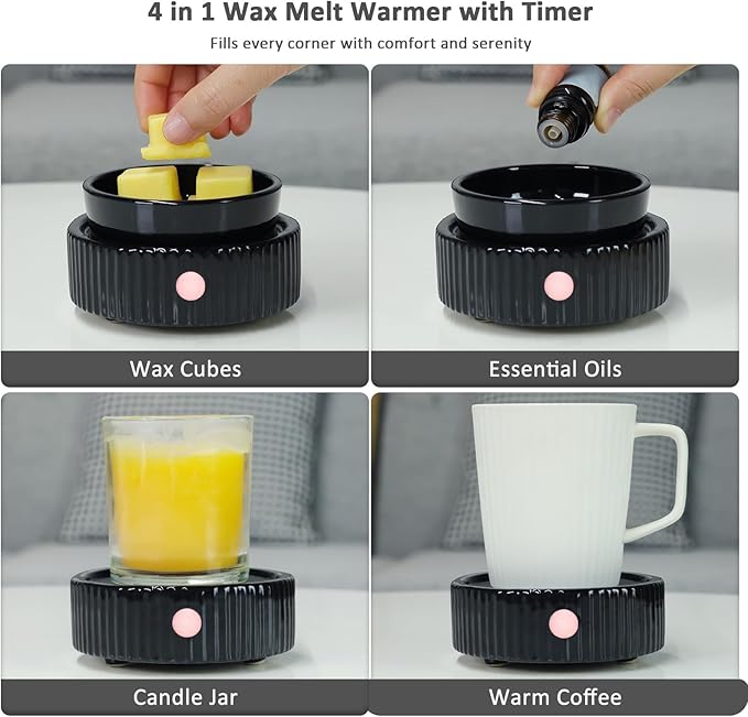 Wax Melt Warmer with 4 Timer & PTC Heating- Ceramic Fragrance 3-in-1 Oil Burner Electric Candle Wax Melter for Home Office Bedroom Fragrance, Home Décor and Gift Choice