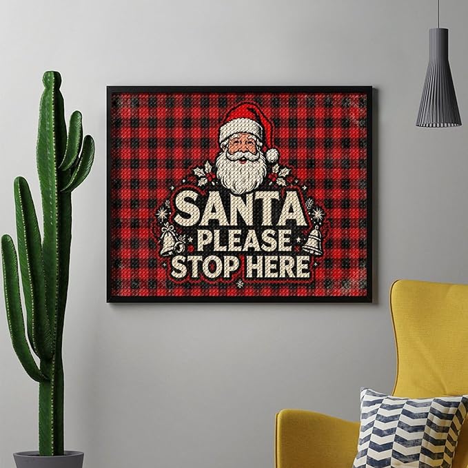 AIVKIEJK Diamond Painting Kits for Adults - Christmas Santa Please Stop Here Painting DIY 5D Full Drill Diamond Dots Paintings with Diamonds Gem Art and Crafts Home Decor 16"x20"