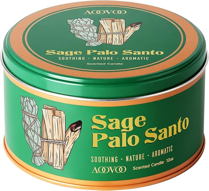 AOOVOO Sage & Palo Santo Candle for Cleansing - 3 Wick 12oz Large Scented Candle with Amethyst Crystals, Sage & Palo Santo Inside, Non-Toxic Soy Candle for Meditation Spiritual Healing Gift