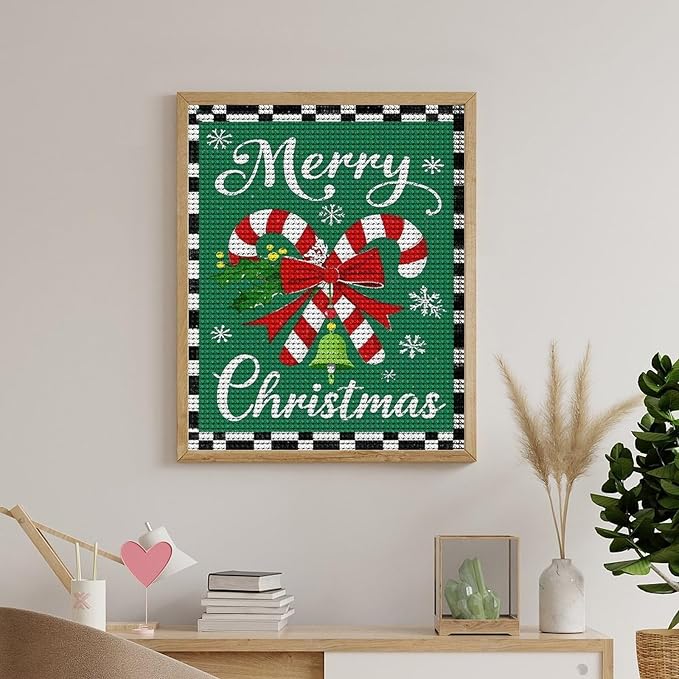 AIVKIEJK Diamond Painting Kits for Adults - Festive Merry Christmas Red Bow, Candy Cane & Bell Painting DIY 5D Full Drill Diamond Dots Paintings with Diamonds Gem Art and Crafts Home Decor 16"x20"