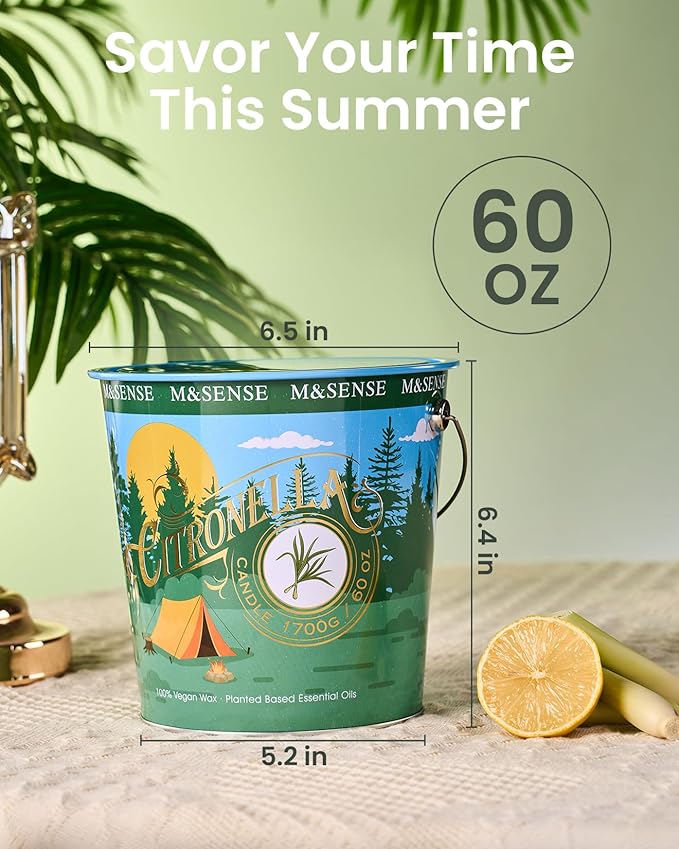 Large Citronella Candles Outdoor 60 oz,Mosquito Citronella Candle,Citronella Peppermint Candles,Summer Candle for Outside,370 Hours Burn Time,Nature Soy Wax
