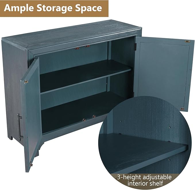 Amposei Wooden Accent Cabinet 40-Inch Vintage Sideboard Coffee Bar 2-Door Entryway Storage Cabinet with Adjustable Shelf for Living Room Entrance, Antique Blue
