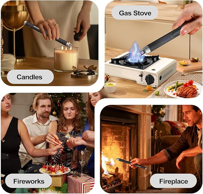 Candle Lighter Electric Rechargeable USB Plasma Arc Lighter with Safety Lock,Windproof Flameless Long Matches Lighters for Candle,Grill,BBQ,Camping