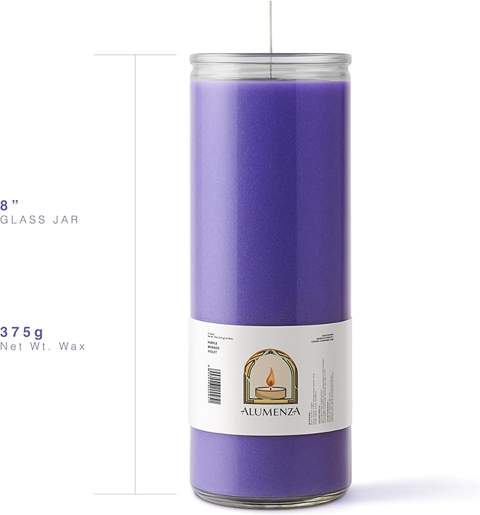 Bulk 6 Pack Purple 7 Day Candles in Glass Jar – Paraffin Wax, Clean Burning Unscented | Large & Tall Devotional Prayer Pillar Candles for Home, Memorial, Spells, Long Lasting