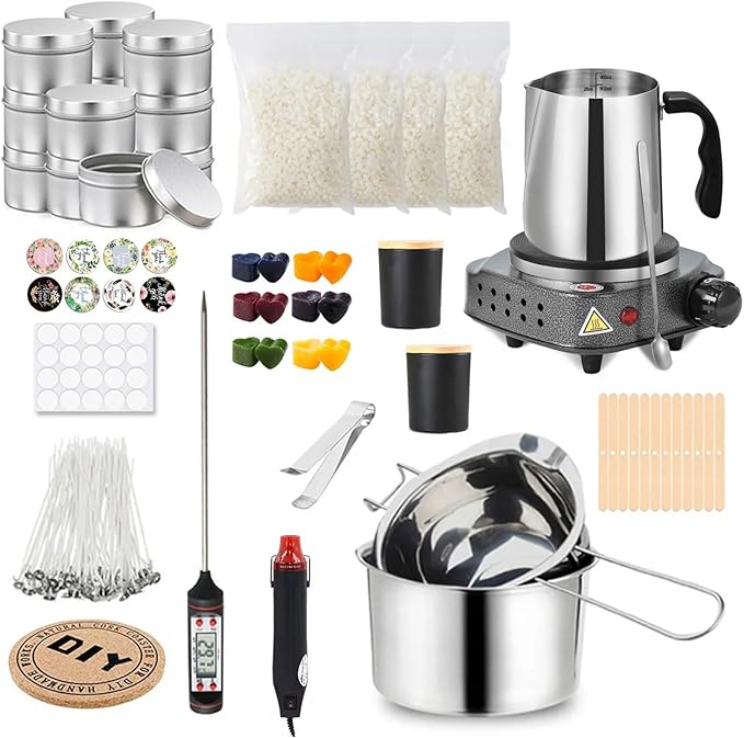 LCPKUTTR Candle Making Kit,DIY Starter Soy Candle Making Supplies/Kit,with 900ml Candle Make Pouring Pot, Candle Wicks, Wicks Sticker, Wicks Holder,Soy Candle Wax TH0JY-1210