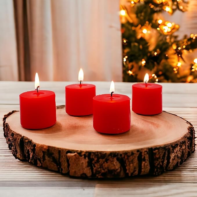 Hosley Set of 30 Unscented Pressed Red Votive Candles – Bulk Pack, Clean-Burning, Long-Lasting 10-12 Hour Burn Time – Ideal for Weddings, Home Décor, Spa, and Events