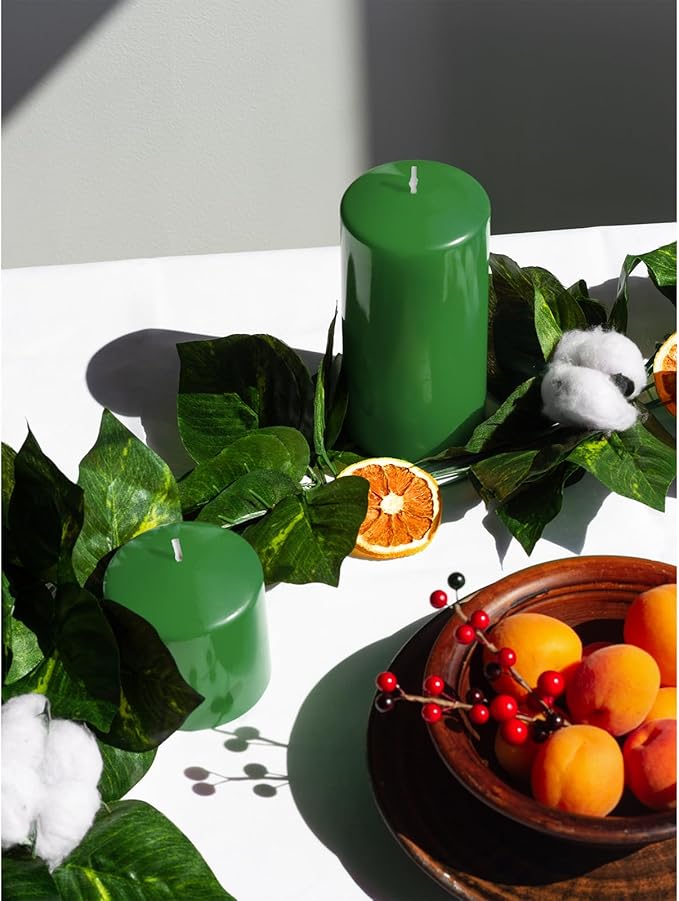 Candwax Green Pillar Candles Set of 3 - Perfect as Christmas Centerpiece Table Decorations - 80-Hour Burn Time Self-Extinguishing Candles for Home Decor - Cone-Top Grass Green Pillar Candles 3x6