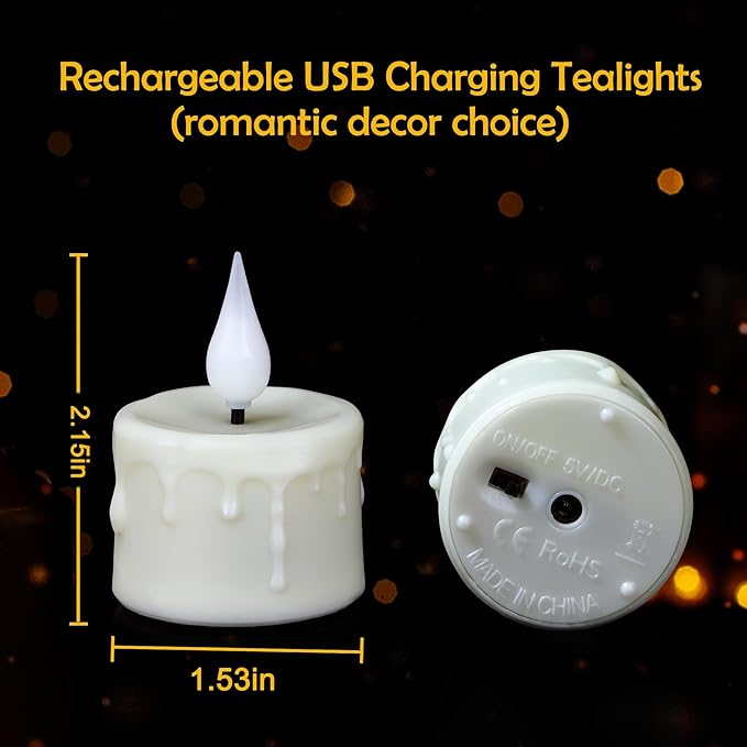 Daord Rechargeable LED Tealight Candle with Remote Control & Timer Flickering FlamelessTea Light Electric Fake Candles with USB Charging Cable for Halloween,Latern,Table,Xmas Decor (12pcs,Warm White)