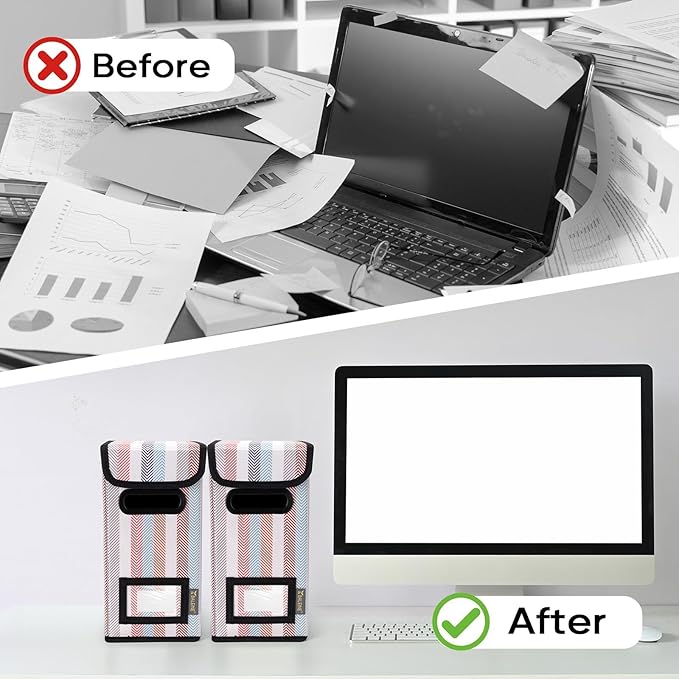 BALEINE File Organizer Box with Lid, Collapsible File Folder Organizer with Plastic Slide, Hanging File Folder Box for Office Document Storage (1 Pack, Color Stripe, S)