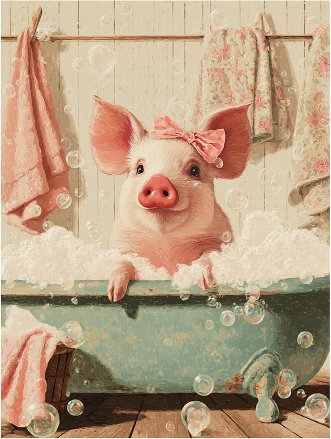 Reivworl Pig Diamond Art Kits for Adults, Pig Diamond Painting Kits, 5D Gem Art Kit for Gifts and Home Interior Decor 12x16 Inch