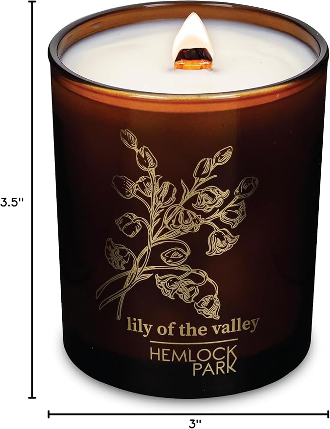 Hemlock Park Amber & Gold Wood Wick Candle Handcrafted with Natural Coconut Wax (Standard 7.2 oz, Lily of The Valley)