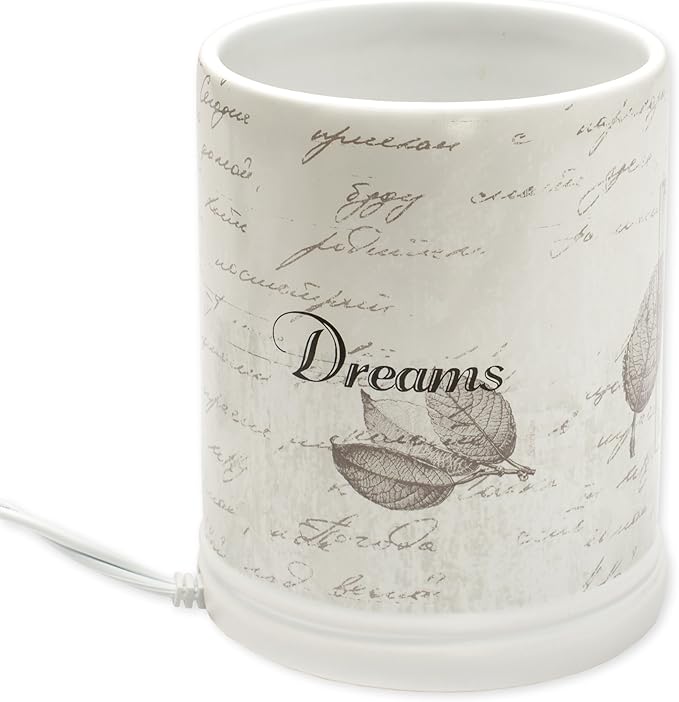 Elanze Designs Dream Bigger Actions Louder Faith Stronger Grey Leaves White Ceramic Stone Jar Warmer
