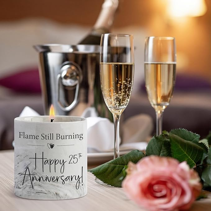 25th Anniversary Candle, 25th Wedding Anniversary Present for Couple, Wife & Husband - 25 Year Aniversario Gifts, 6 Oz Ceramics Lavender Candle