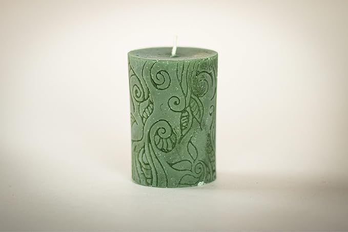 BeeTheLight Beeswax Pillar Candle - 100% Pure Bees Wax - Choose Your Size and Color - 24 Hour Burn Time - 2x3 - Unscented - Natural Light Honey Scent (Earthen Green, Small)