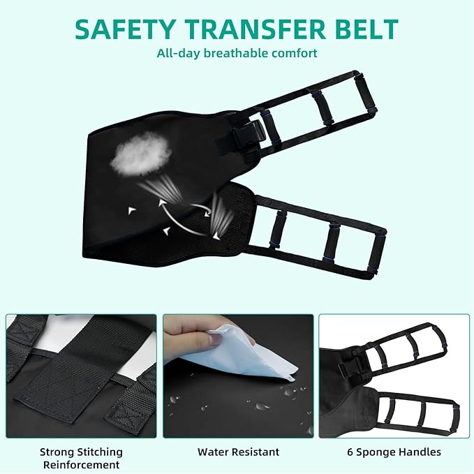 Transfer Sling, Gait Belt Transfer Belt with Padded Handles for Patient Lift Assist & Mobility Standing - Safely Move Elderly and Disabled from Bed and Wheelchair