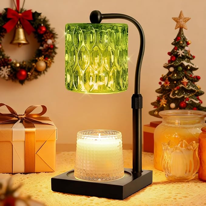 Candle Warmer Lamp Adjustable Height with Timer Dimmer, Dimmable Glass Wax Melt Warmer Light for Scented Jar, Present for Women Candle Lovers Christmas House Warming Home Decor Brithday, Green